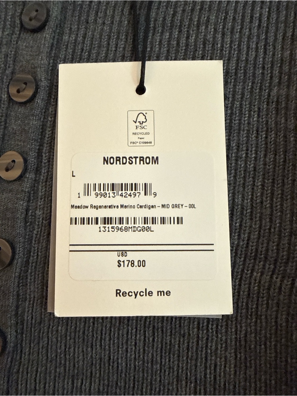 Reformation Charcoal Gray Ribbed Button-Front Cardigan - Picture 4 of 4